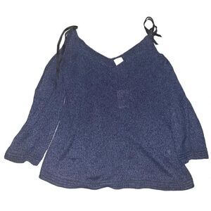 Lauren Conrad Blue Knitted Cold Shoulder V-Neck Long Sleeve Sweater